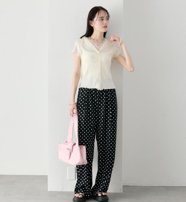  「レースドッキング半袖ニットカーディガン」|カーディガン|