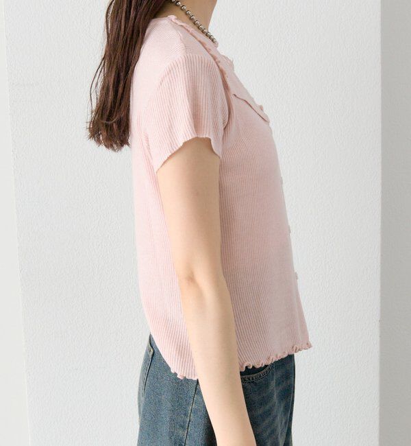  「レースドッキング半袖ニットカーディガン」|カーディガン|