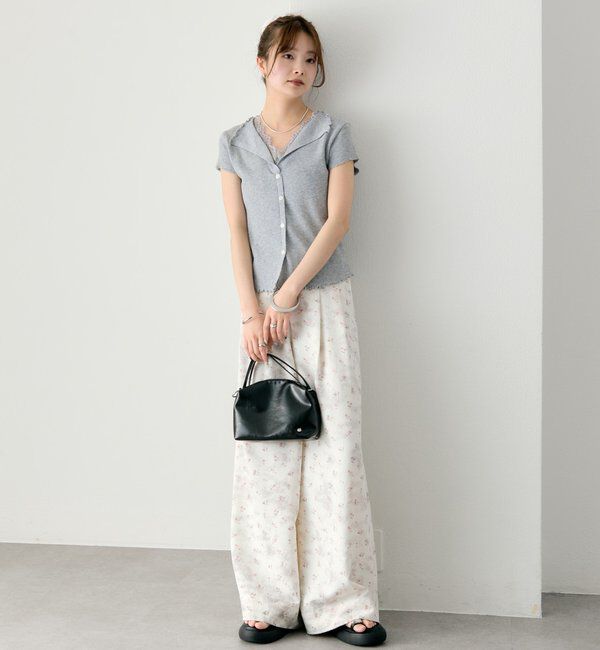  「レースドッキング半袖ニットカーディガン」|カーディガン|