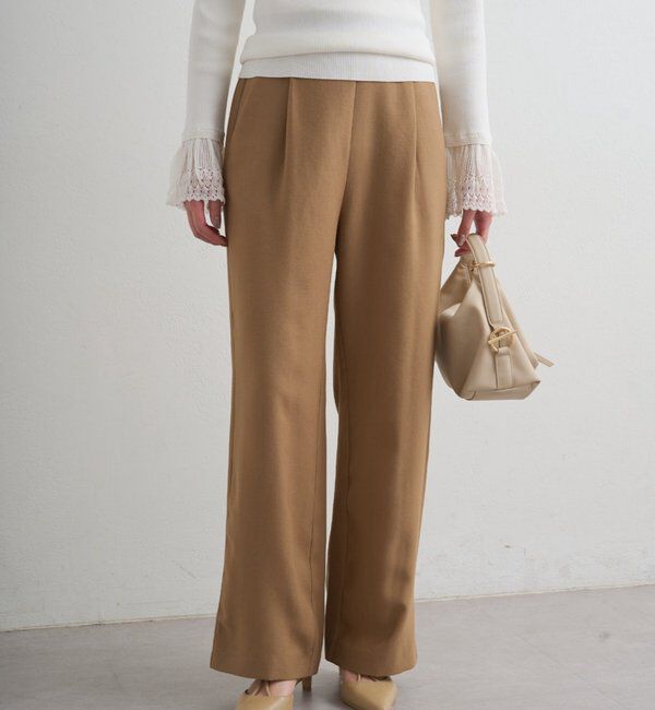  「麻調合繊タックパンツ」|チノ|キャメル