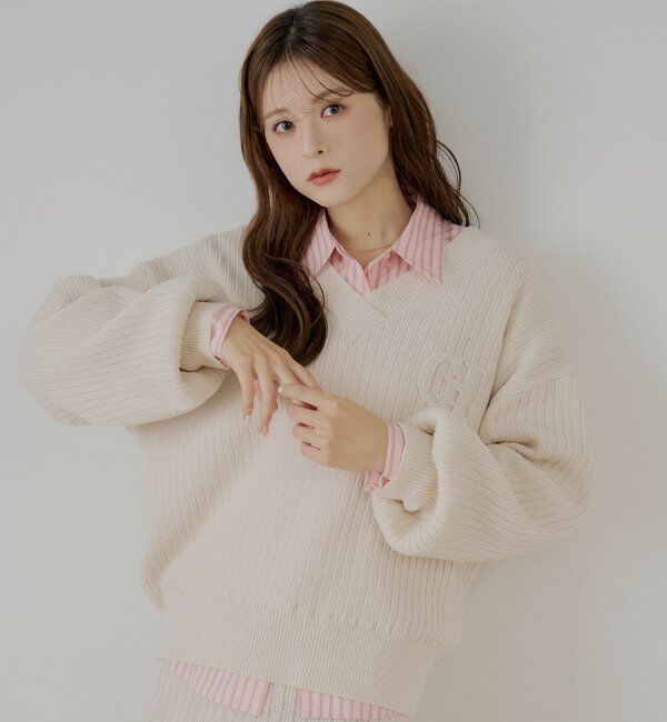  「【セットアップ対応】Vネックルーズニット」|ニット・セーター|