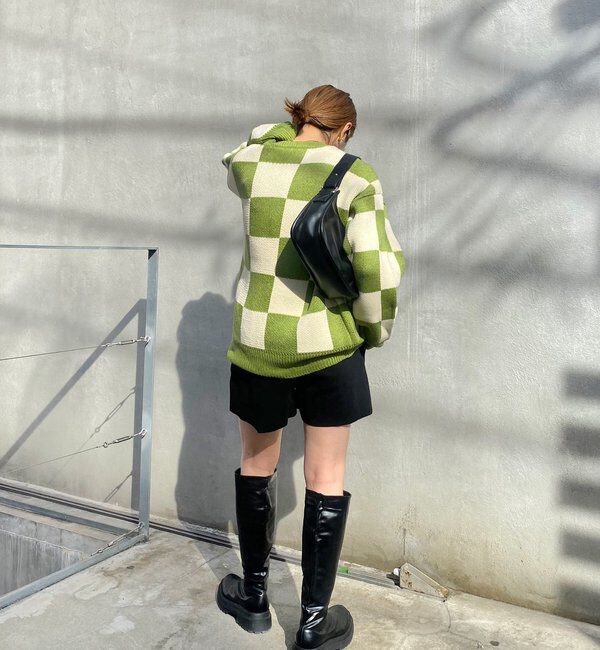  「チェッカー／ボーダー切り替えビッグニット」|ニット・セーター|
