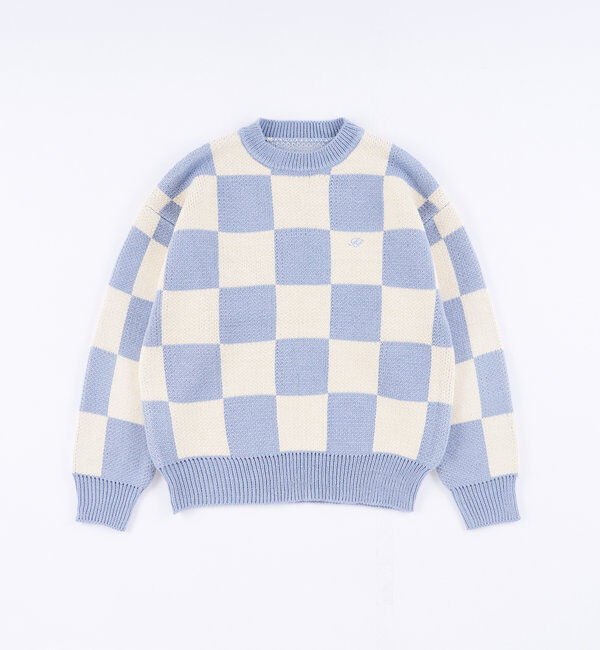  「チェッカー／ボーダー切り替えビッグニット」|ニット・セーター|