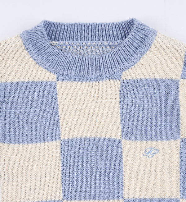  「チェッカー／ボーダー切り替えビッグニット」|ニット・セーター|