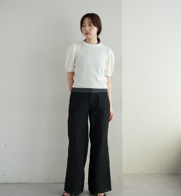  「ペーパーヤーン半袖パフニット」|カーディガン|