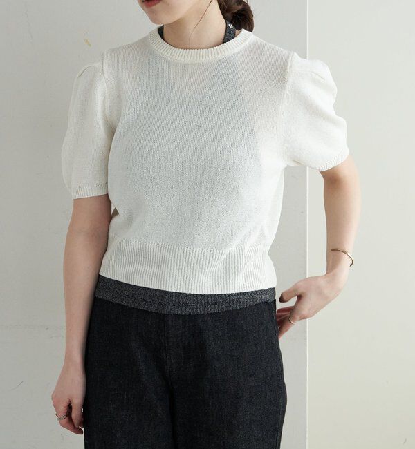  「ペーパーヤーン半袖パフニット」|カーディガン|