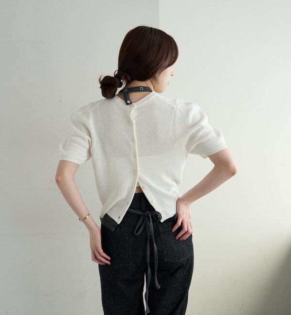  「ペーパーヤーン半袖パフニット」|カーディガン|