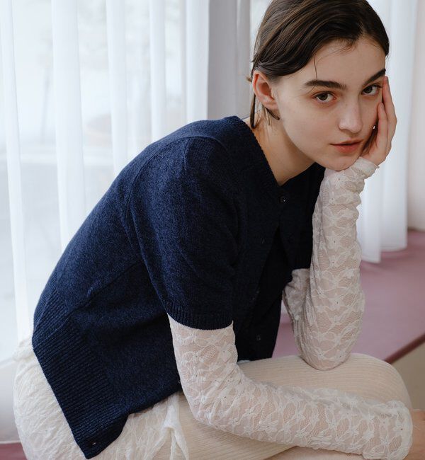  「ペーパーヤーン半袖パフニット」|カーディガン|