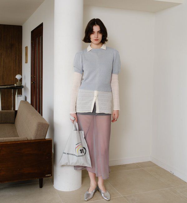  「ペーパーヤーン半袖パフニット」|カーディガン|