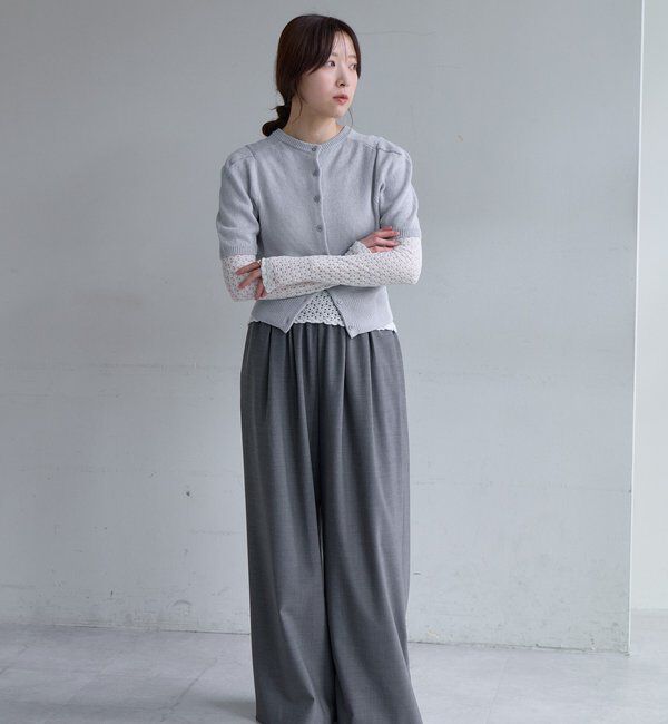  「ペーパーヤーン半袖パフニット」|カーディガン|