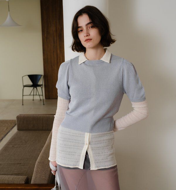  「ペーパーヤーン半袖パフニット」|カーディガン|