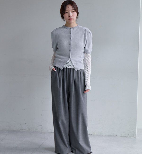  「ペーパーヤーン半袖パフニット」|カーディガン|