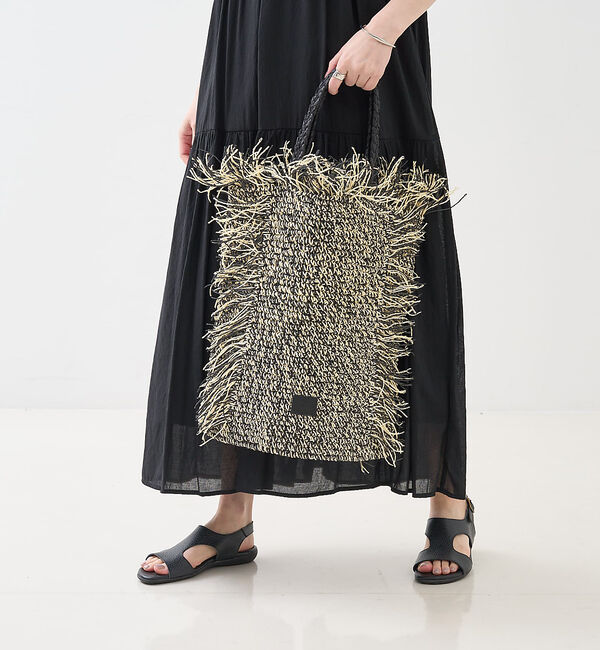 collex「【Swaraj /スワラージ】手編み ラフィア フリンジ トートバッグ」|トートバッグ|ブラック系その他1