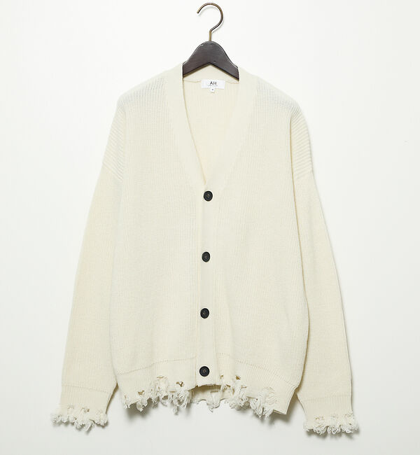 ABAHOUSE「【AH ABAHOUSE】畦編み ダメージニットカーディガン」|カーディガン|ホワイト