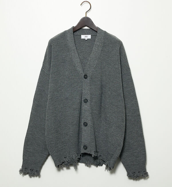 ABAHOUSE「【AH ABAHOUSE】畦編み ダメージニットカーディガン」|カーディガン|グレー