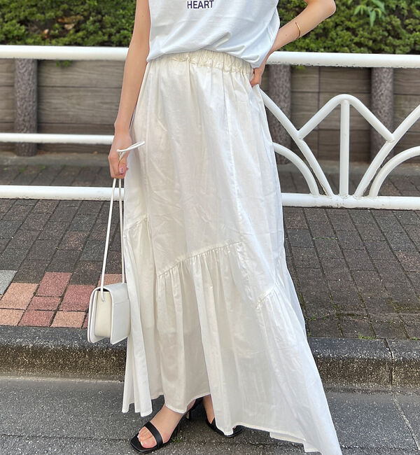 Rouge vif「コットンボイルスモッキングマキシスカート」|スカート|ホワイト