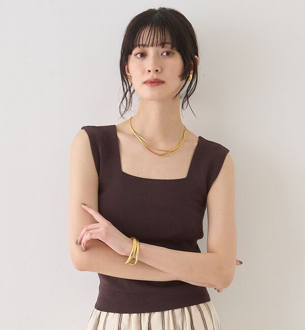 Rouge vif「テンセルコットン総針スクエアネックニットタンク」|キャミソール|ブラウン