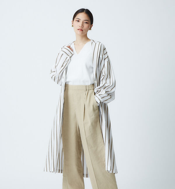 qualite「【ITALY MANTECO社】ストライプオーバーコート」|その他|ベージュ