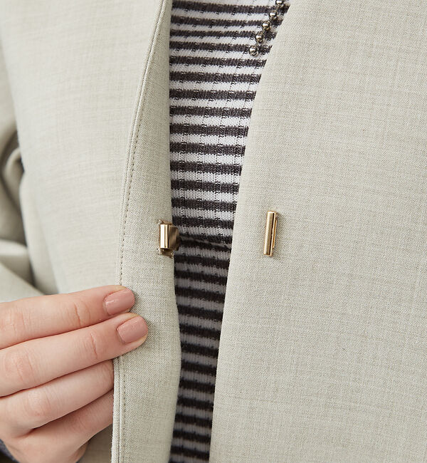 qualite「ボンディングショートコート」|ノーカラーコート|