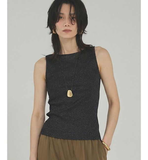 qualite「ラメテレコタンク」|キャミソール|ブラック