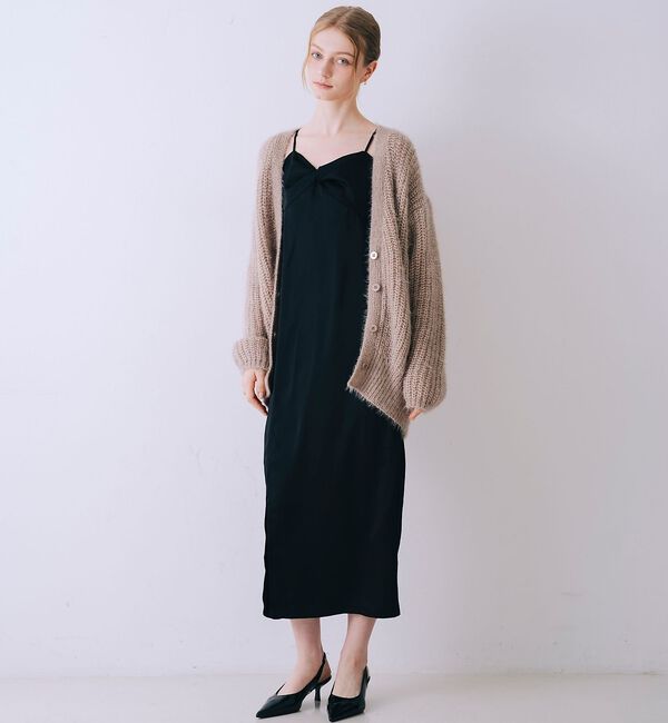 SELFIST「【一花さんコラボ】ニットカーデ＆サテンワンピースSET」|ワンピース|
