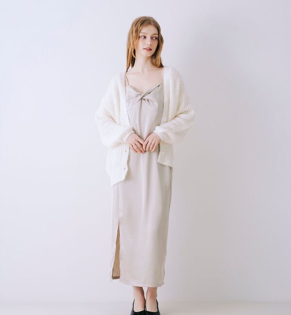 SELFIST「【一花さんコラボ】ニットカーデ＆サテンワンピースSET」|ワンピース|