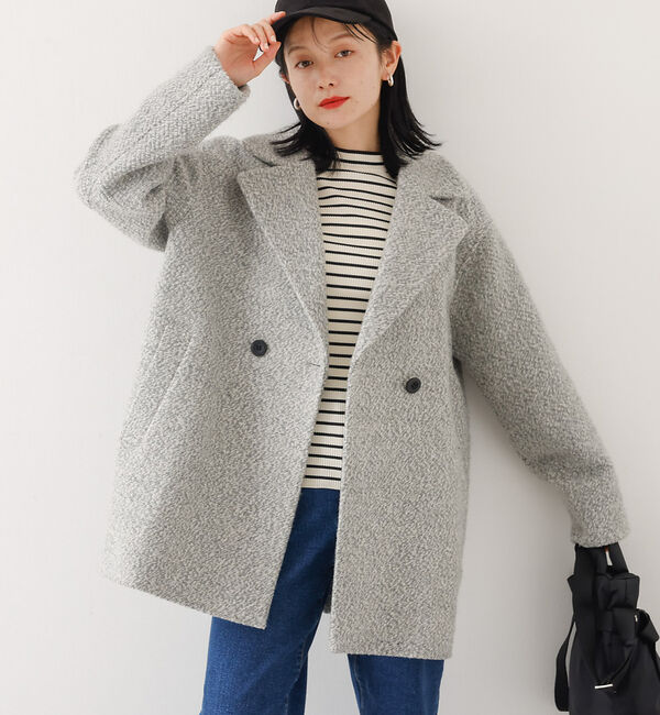 abahouse mavie「ダブルハーフコート」|ピーコート|グレー