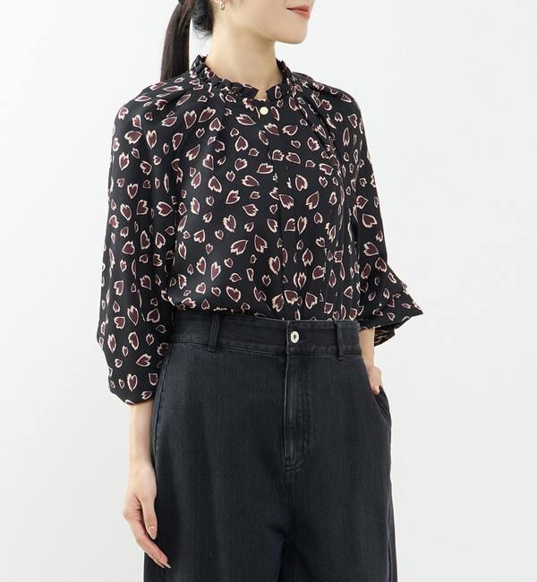TIARA「レオパードプリントタックブラウス」|シャツ・ブラウス|ブラック