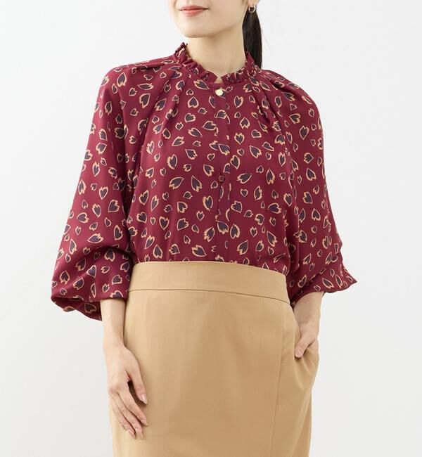 TIARA「レオパードプリントタックブラウス」|シャツ・ブラウス|ボルドー