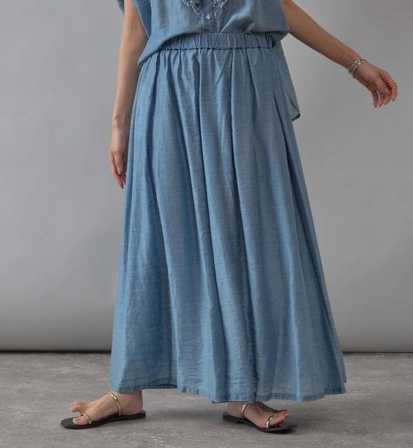 Liesse「テンセルシアーデニムギャザースカート」|スカート|ライトブルー
