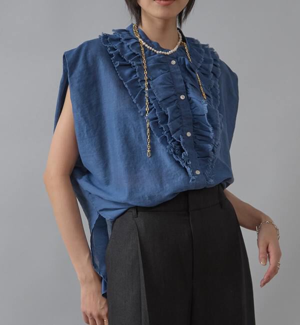 Liesse「テンセルシアーデニムフリルブラウス」|シャツ・ブラウス|