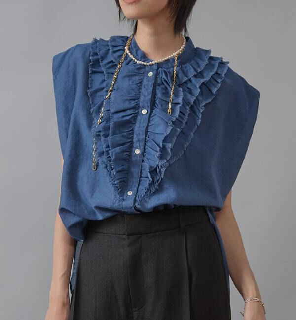 Liesse「テンセルシアーデニムフリルブラウス」|シャツ・ブラウス|