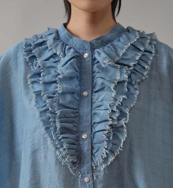 Liesse「テンセルシアーデニムフリルブラウス」|シャツ・ブラウス|