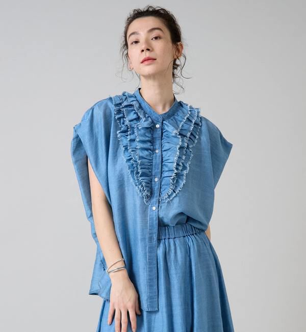 Liesse「テンセルシアーデニムフリルブラウス」|シャツ・ブラウス|