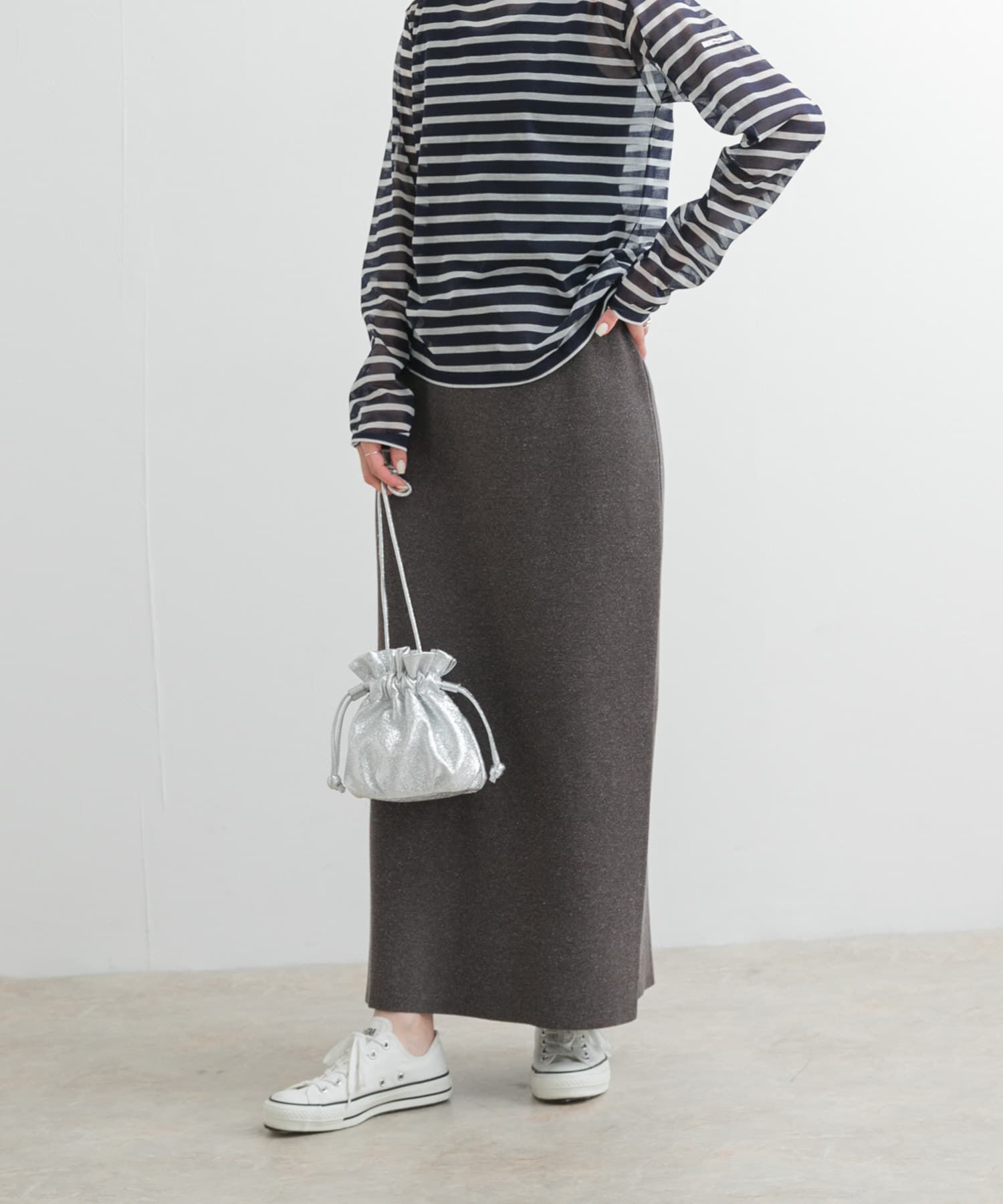 URBAN RESEARCH DOORS「リネン混ニットストレートスカート」|スカート|チャコールグレー