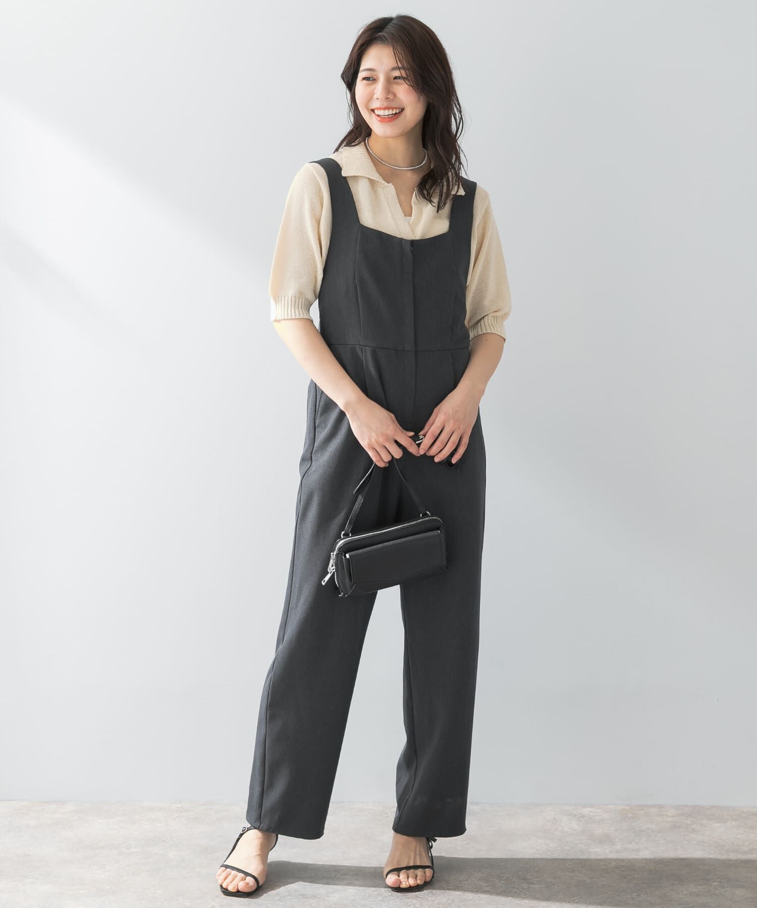 URBAN RESEARCH ROSSO「F by ROSSO　イージーケアワイドストレートオールインワン」|スカート|グレー