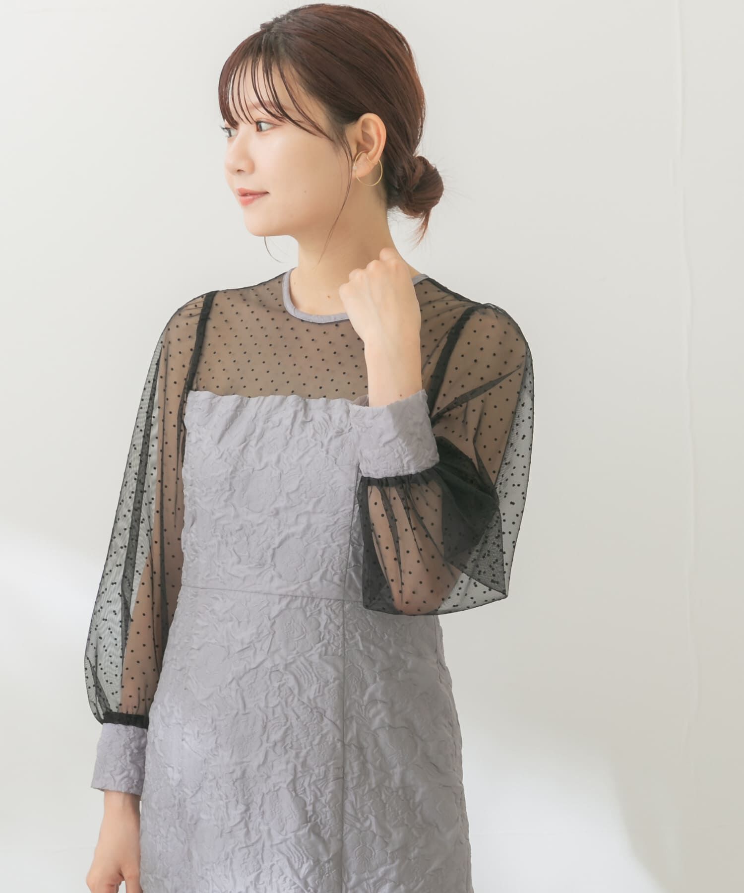 URBAN RESEARCH ROSSO「kaene　エンボスフラワードットミックスドレス」|ワンピース|