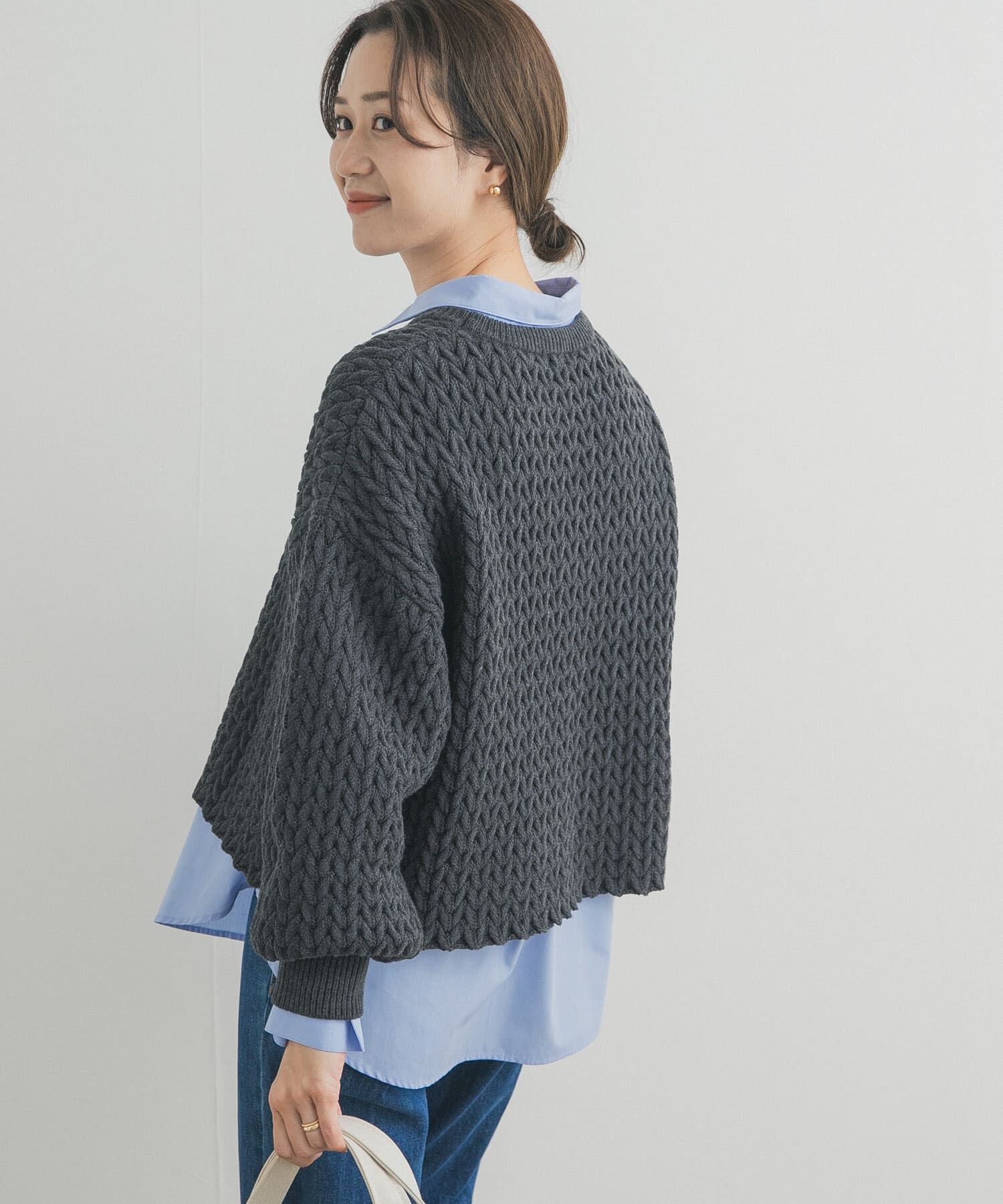 URBAN RESEARCH DOORS「ヘリンボーン柄ニットプルオーバー」|ニット・セーター|チャコールグレー