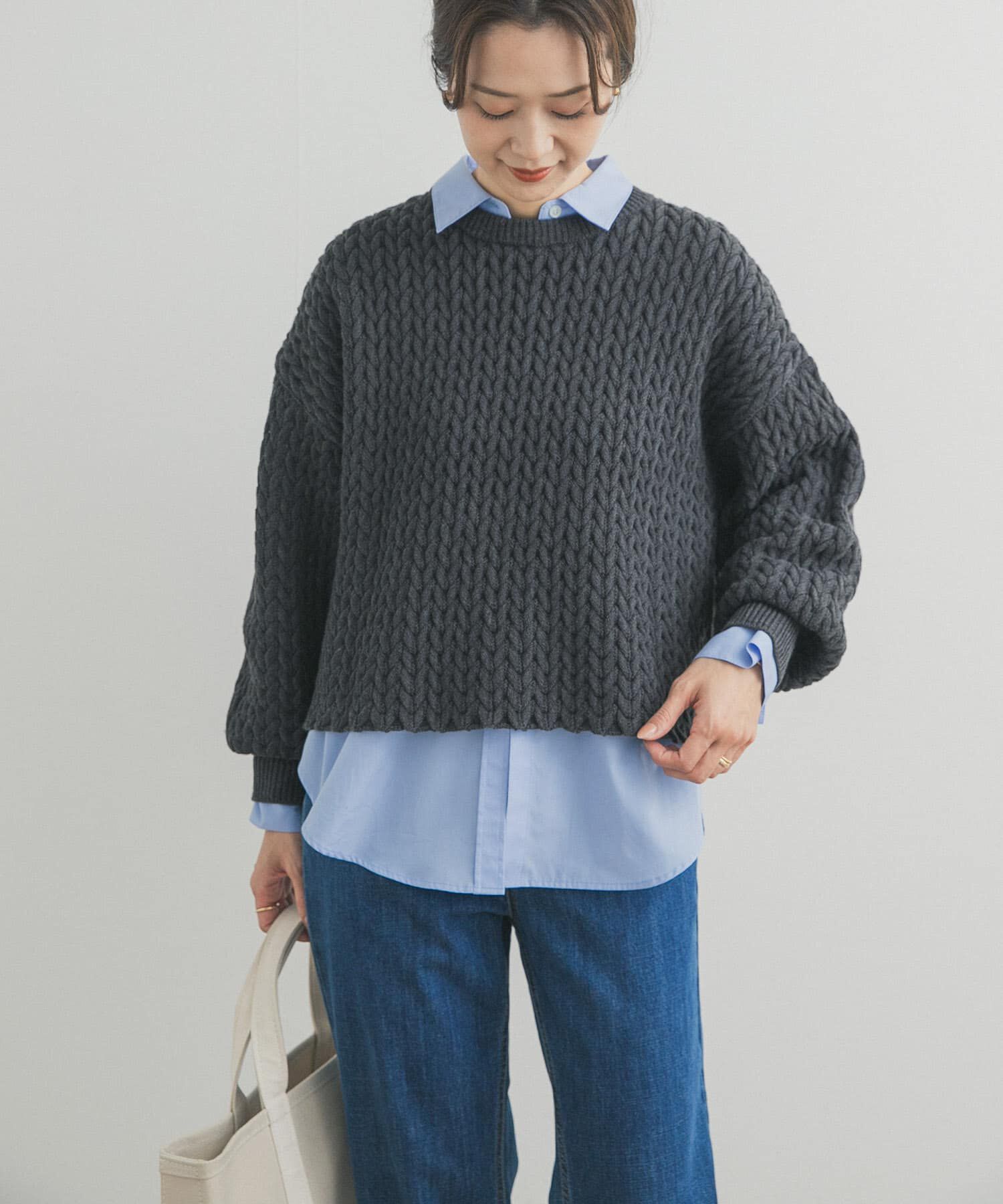 URBAN RESEARCH DOORS「ヘリンボーン柄ニットプルオーバー」|ニット・セーター|