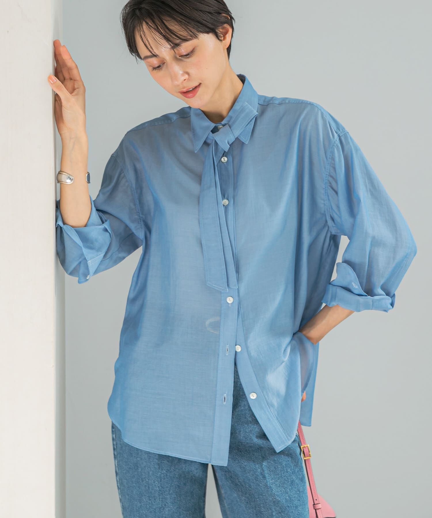 URBAN RESEARCH ROSSO「タイ付デニムライクシアーシャツ」|シャツ・ブラウス|