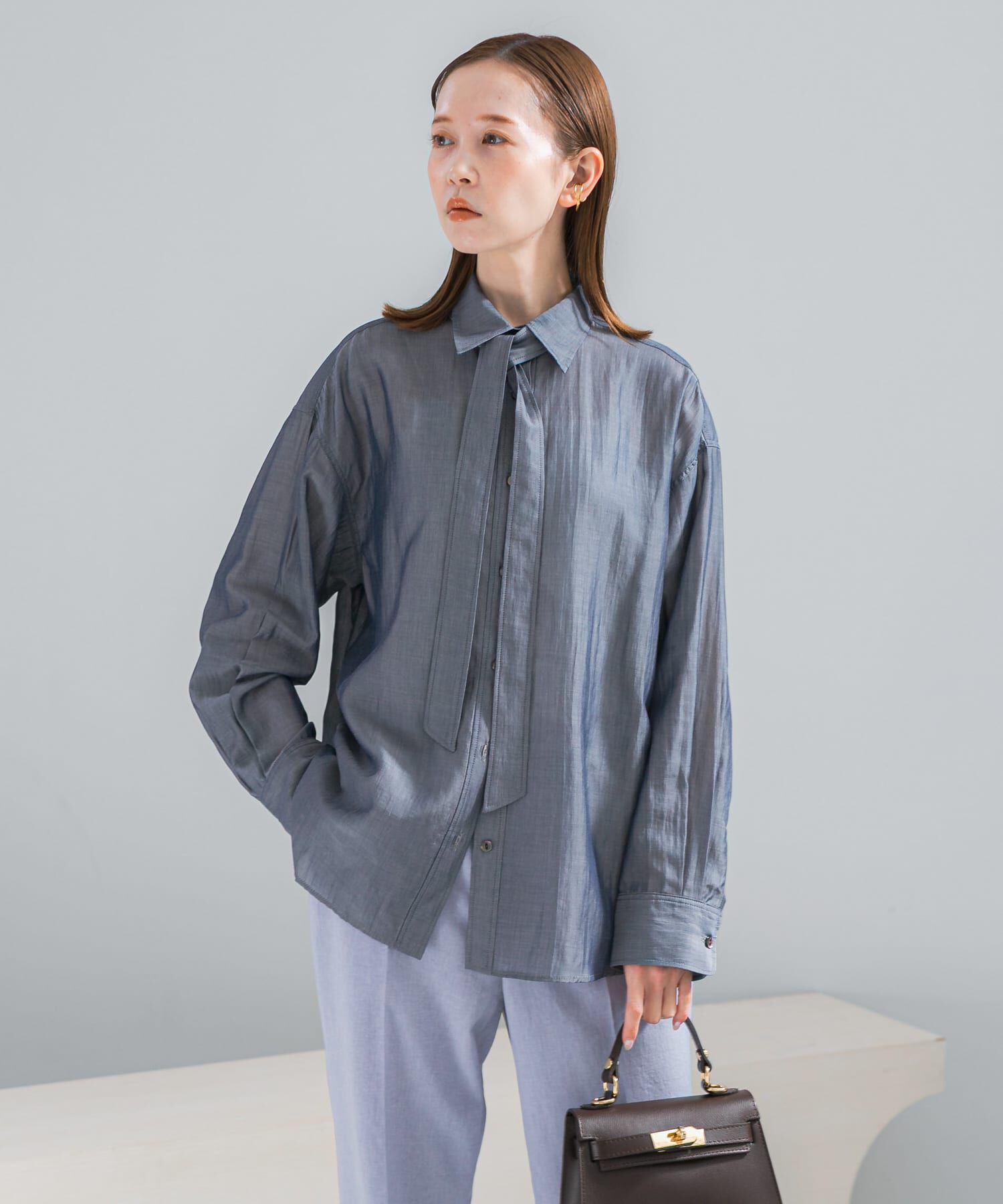 URBAN RESEARCH ROSSO「タイ付デニムライクシアーシャツ」|シャツ・ブラウス|