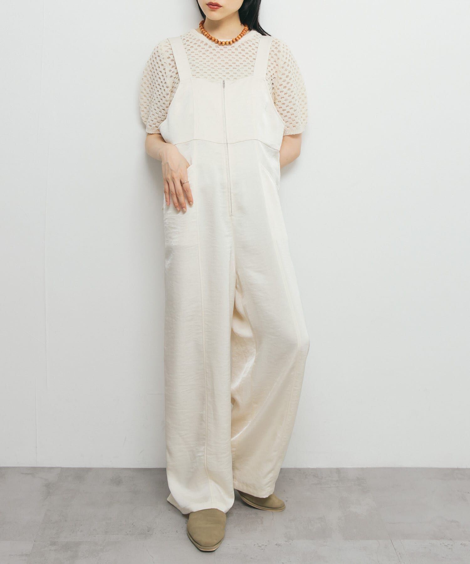  「フロントZIPサテンサロペット」|スカート|アイボリー