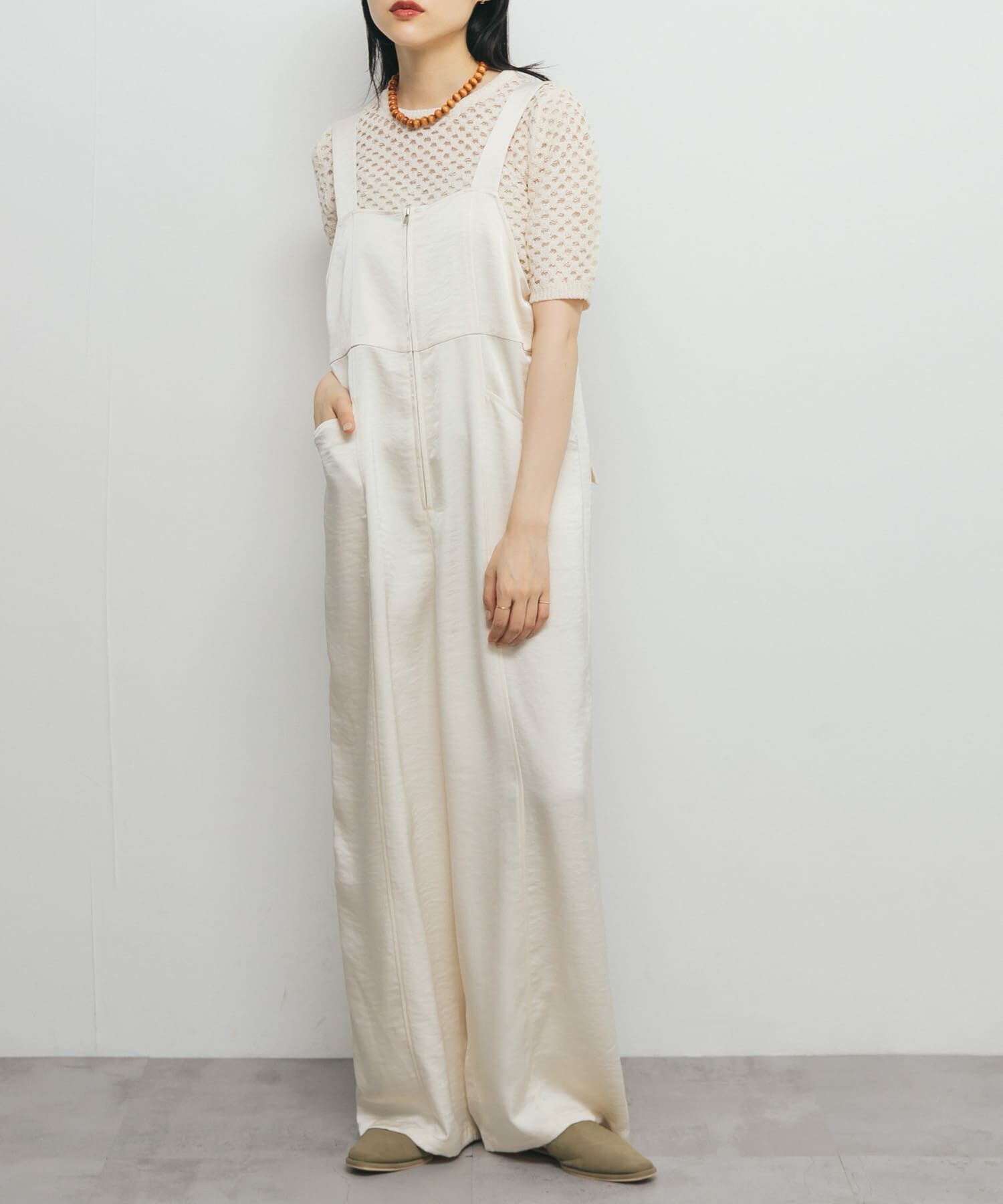  「フロントZIPサテンサロペット」|スカート|