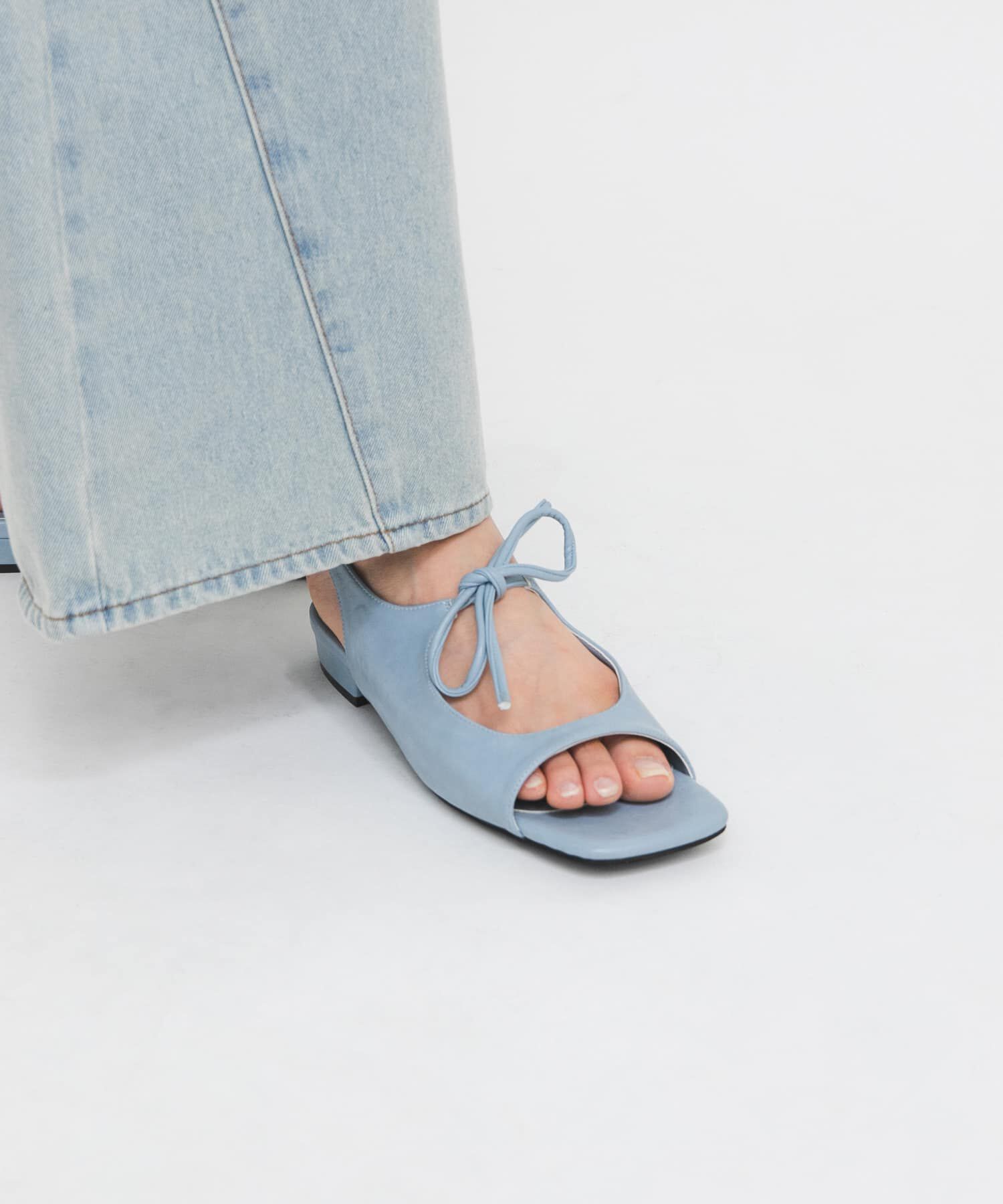  「スクエアトゥリボンコンビサンダル」|サンダル|