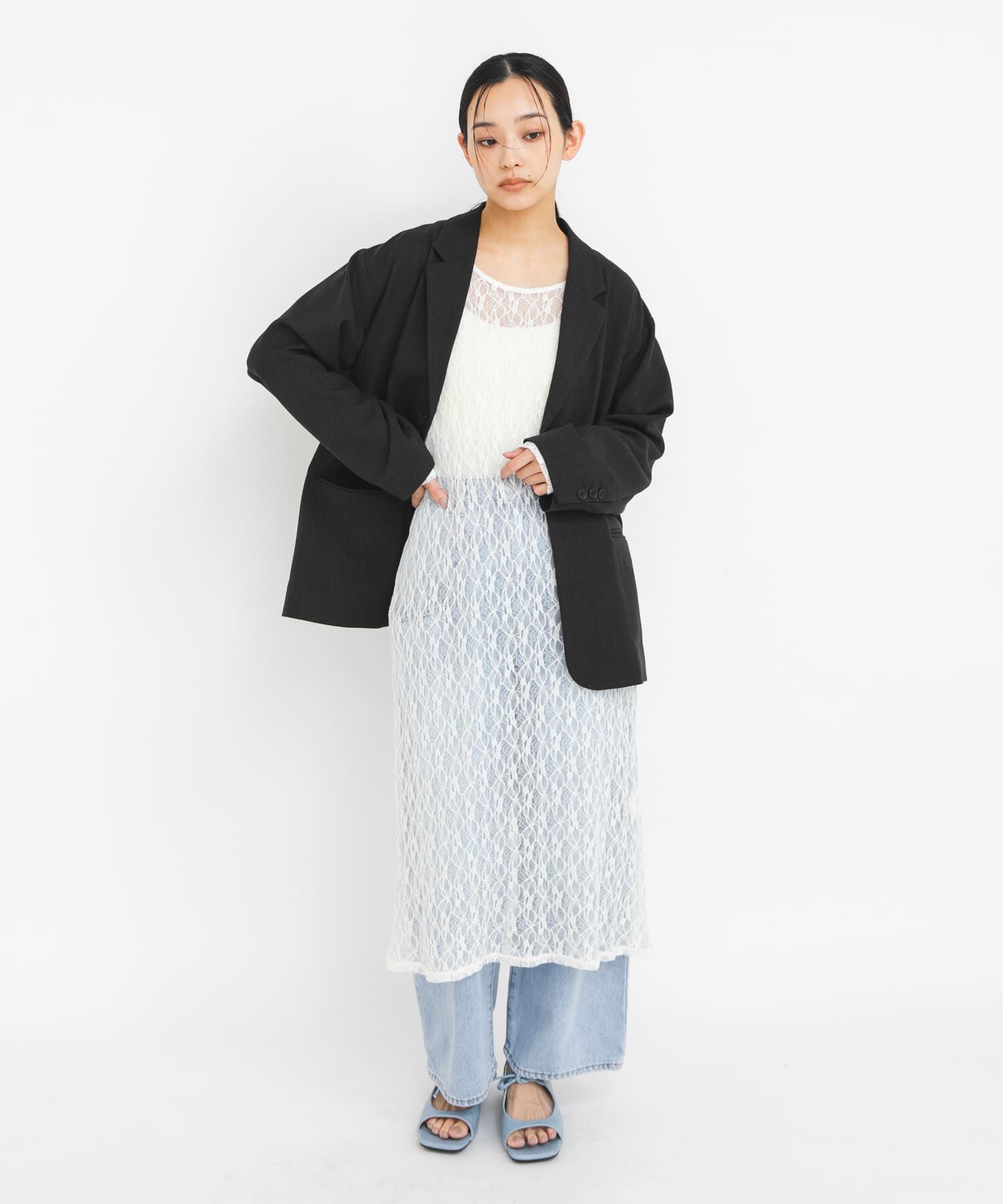  「スクエアトゥリボンコンビサンダル」|サンダル|