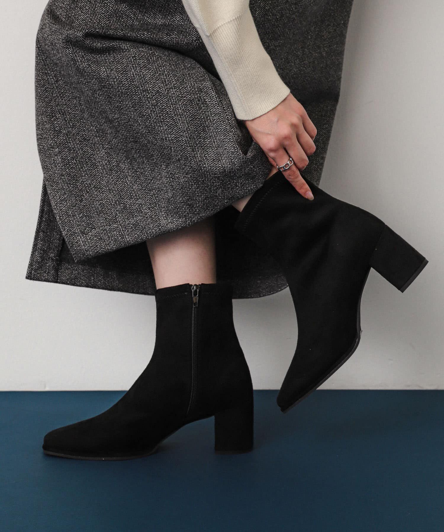 SENSE OF PLACE by URBAN RESEARCH「『消臭』スクエアトウセンターシームストレッチブーツ」|ショートブーツ|ブラック系その他