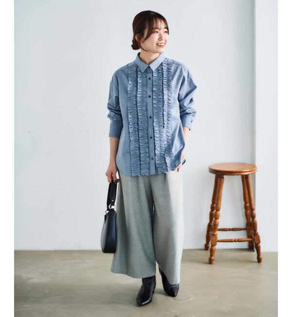 le.coeur blanc「ウォッシャブルツイードライクタックワイドクロップドパンツ」|その他|