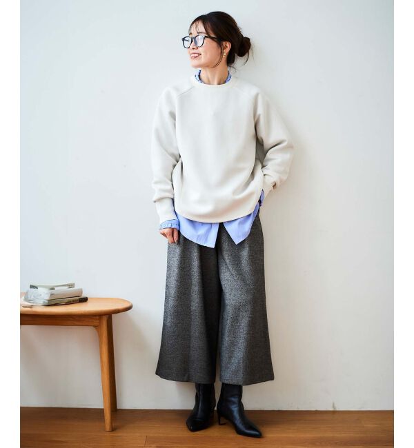 le.coeur blanc「ウォッシャブルツイードライクタックワイドクロップドパンツ」|その他|