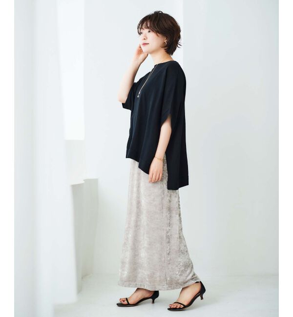 le.coeur blanc「《手洗い可能》クラッシュベロアIラインスカート」|スカート|