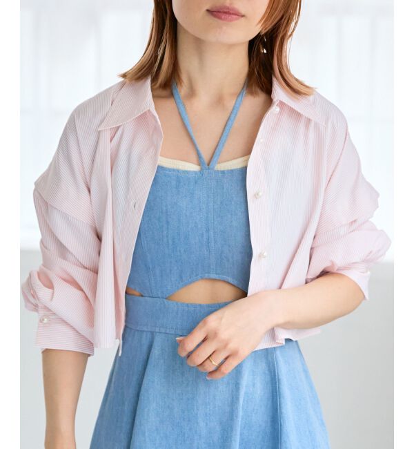 MAJESTICLEGON「パールボタン肩あきショートシャツ」|シャツ・ブラウス|